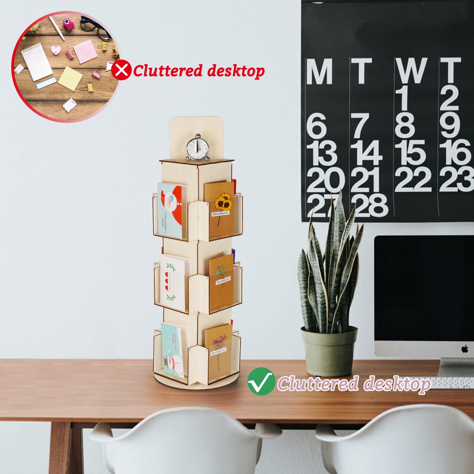 Natheeph Rotating Wooden Display Rack with Two Card Sticker for Greeting Card Vendor Coffee Bag 3 Tier Tabletop Display Stand